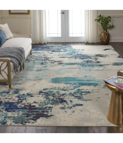 Nourison Celestial Area Rug CES02-Ivory/Teal Blue