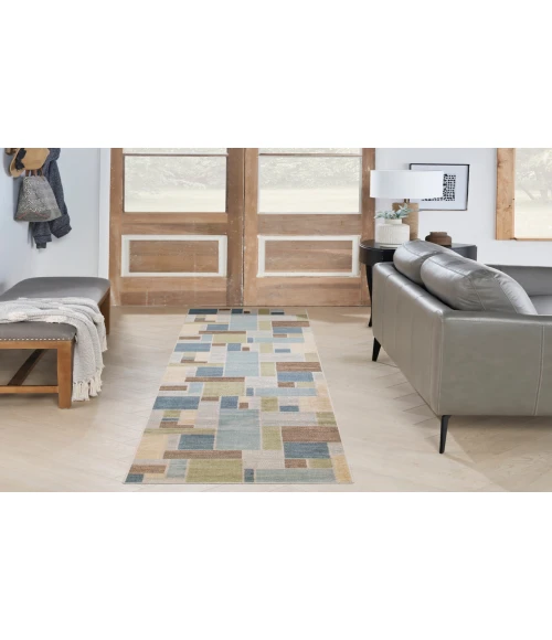 Nourison Astra Machine Washable Blue Green Multi ASW09 2 ft. 2 in. X 8 ft. Rectangle Rug