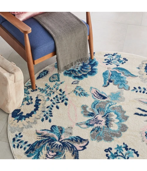 Nourison Tranquil Round Area Rug TRA02-Ivory/Light Blue