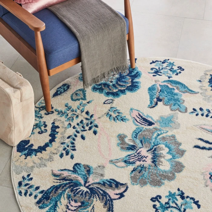 Nourison Tranquil Round Area Rug TRA02-Ivory/Light Blue