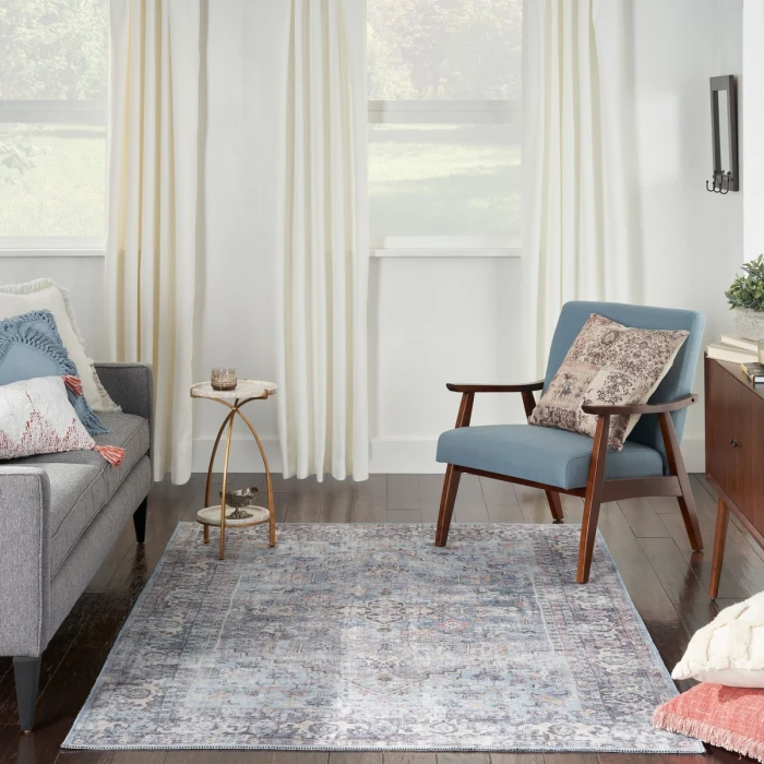 Nicole Curtis Machine Washable Series 1 Area Rug SR104 Blue 5' x 7'