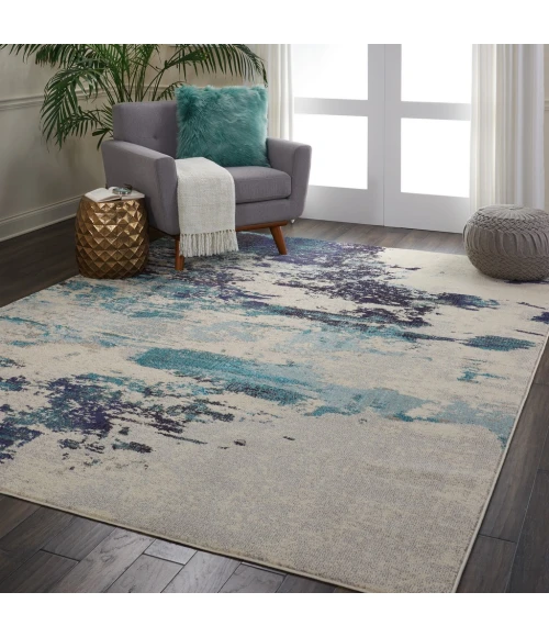 Nourison Celestial Area Rug CES02-Ivory/Teal Blue