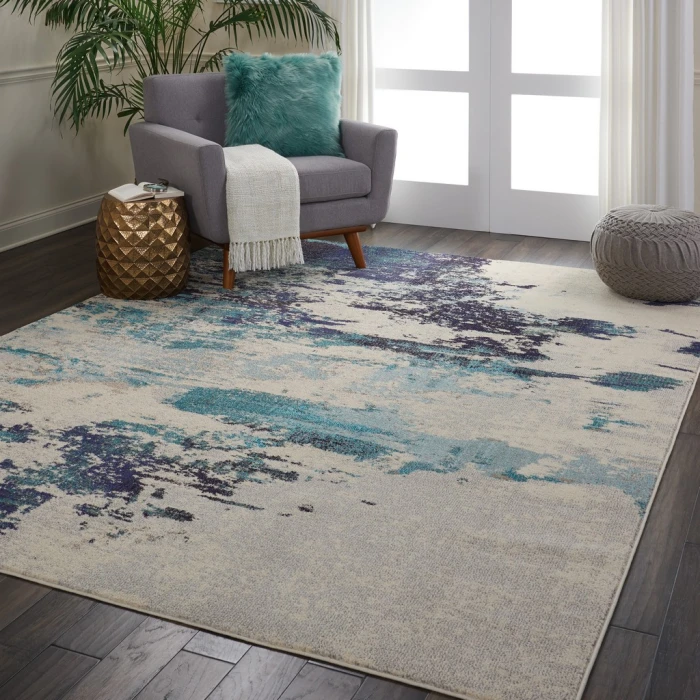 Nourison Celestial Area Rug CES02-Ivory/Teal Blue