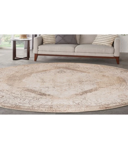Nourison Astra Machine Washable Beige ASW11 5 ft. 3 in. Round Rug