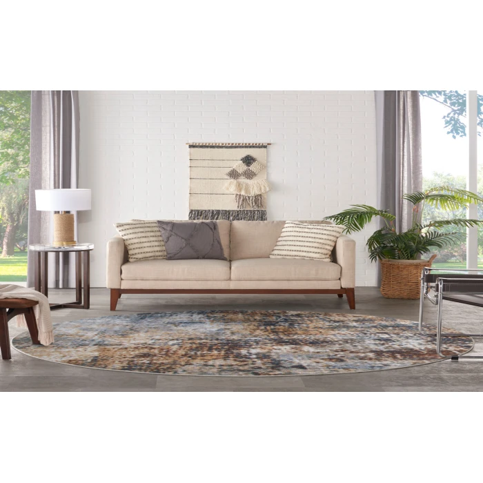 Nourison Astra Machine Washable Multicolor ASW07 7 ft. 10 in. Round Rug
