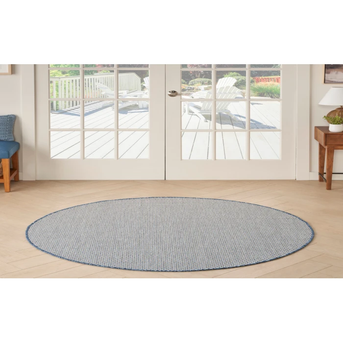 Nourison Courtyard Ivory Blue COU01 5 ft. Round Rug