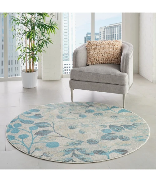 Nourison Tranquil Round Area Rug TRA03-Ivory/Turquoise