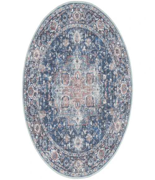 Nicole Curtis Machine Washable Series 1 Ivory Navy SR101 5 ft. 3 in. Round Rug