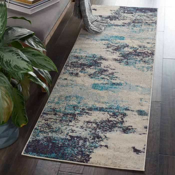 Nourison Celestial Runner Area Rug CES02-Ivory/Teal Blue