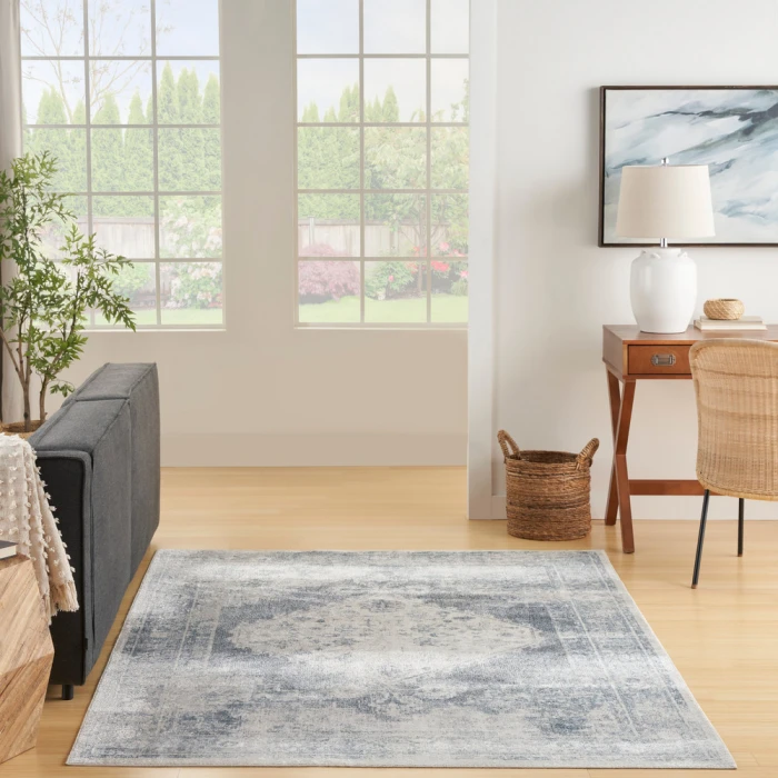 Nourison Astra Machine Washable Area Rug ASW11 Blue/Ivory