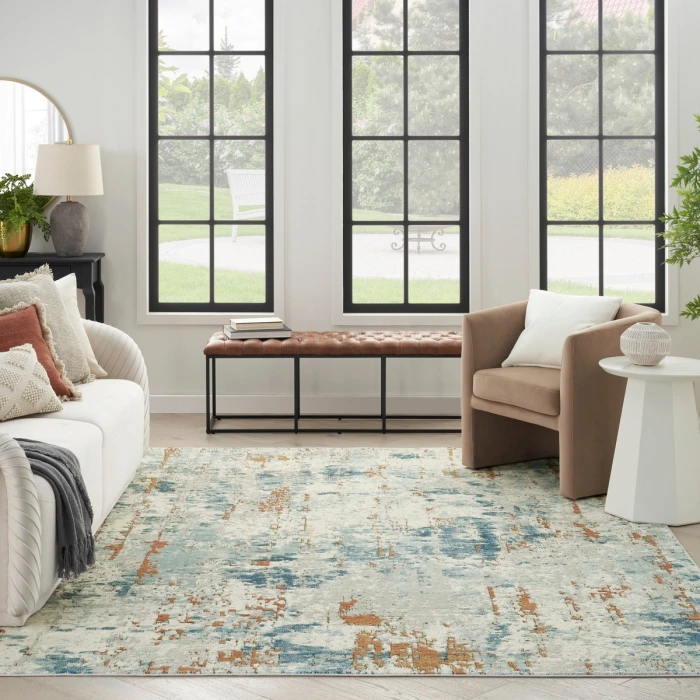 Nourison Quarry Beige Blue Rust QUA01 5 ft. X 7 ft. Rect. Rug