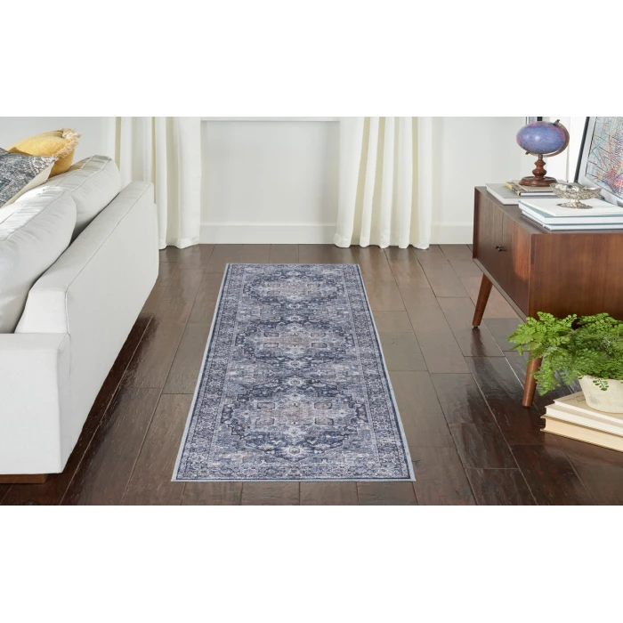 Nicole Curtis Machine Washable Series 1 Ivory Navy SR101 2 ft. X 6 ft. Rectangle Rug