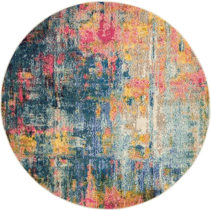 Nourison Celestial Round Area Rug CES09-Blue/Yellow