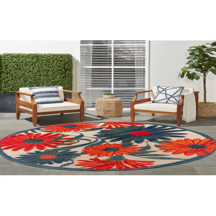 Nourison Aloha Ivory Multicolor ALH33 5 ft. 3 in. Round Rug