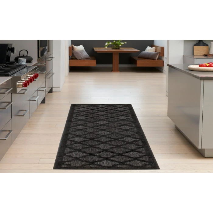 Nourison Easy Care Charcoal Black NES01 2 ft. X 6 ft. Rectangle Rug
