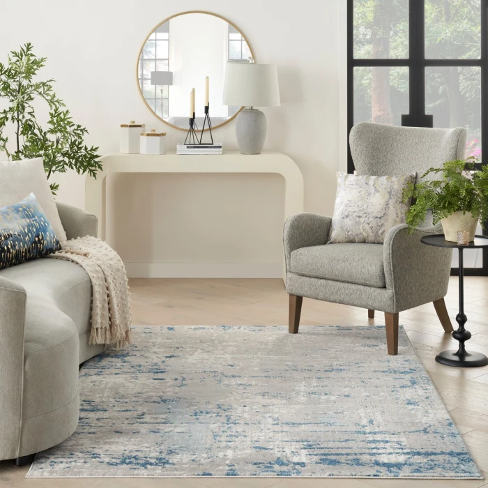 Nourison Quarry Ivory Grey Blue QUA01 5 ft. X 7 ft. Rect. Rug