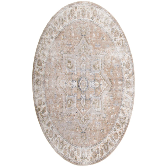 Nourison Astra Machine Washable Beige ASW12 5 ft. 3 in. Round Rug