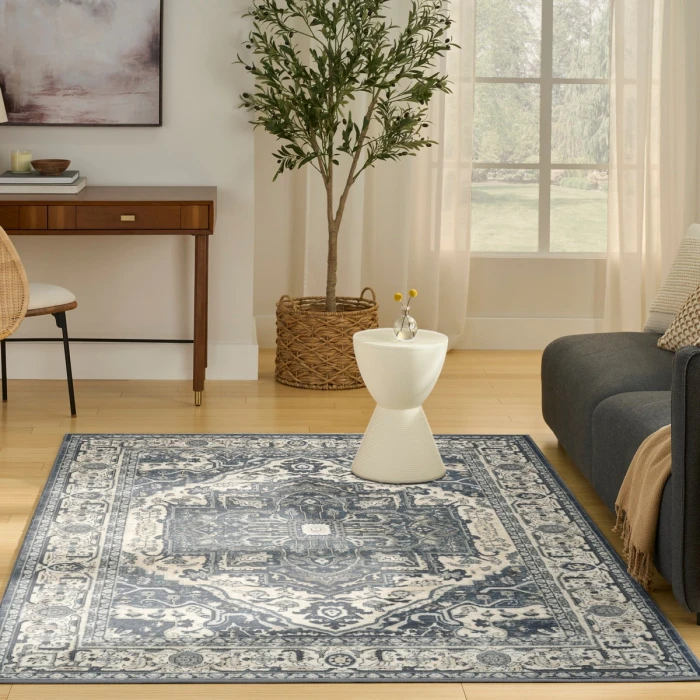 Nourison Quarry Navy Ivory QUA18 6 ft. X 9 ft. Rect. Rug