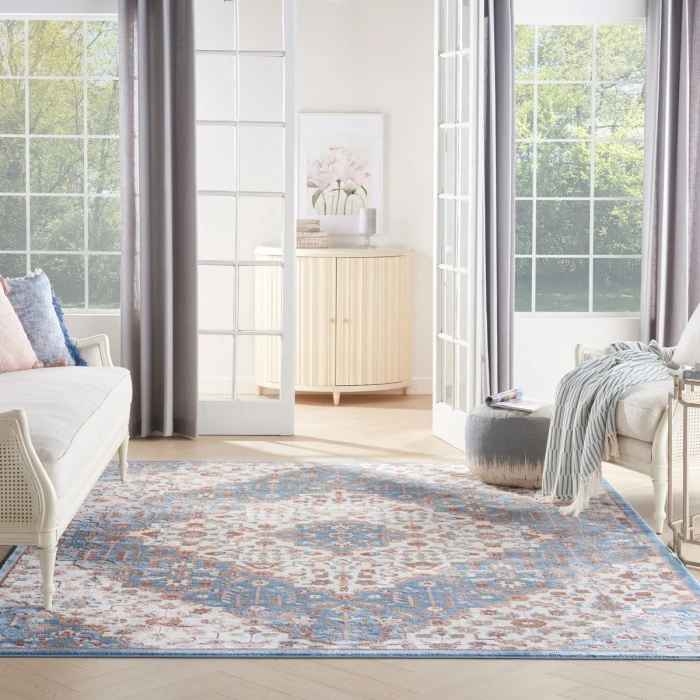 Nourison Elation Area Rug ETN08 Ivory Blue 7'10" x 9'10"