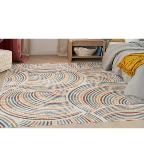 Nourison Astra Machine Washable Ivory Multicolor ASW08 6 ft. X 9 ft. Rectangle Rug