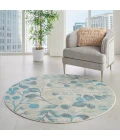 Nourison Tranquil Round Area Rug TRA03-Ivory/Turquoise