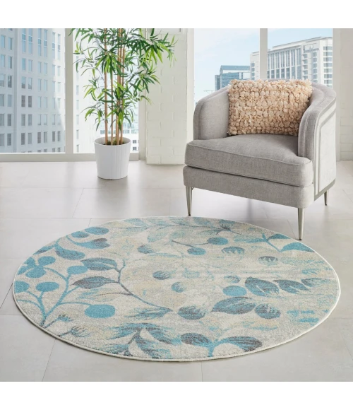 Nourison Tranquil Round Area Rug TRA03-Ivory/Turquoise
