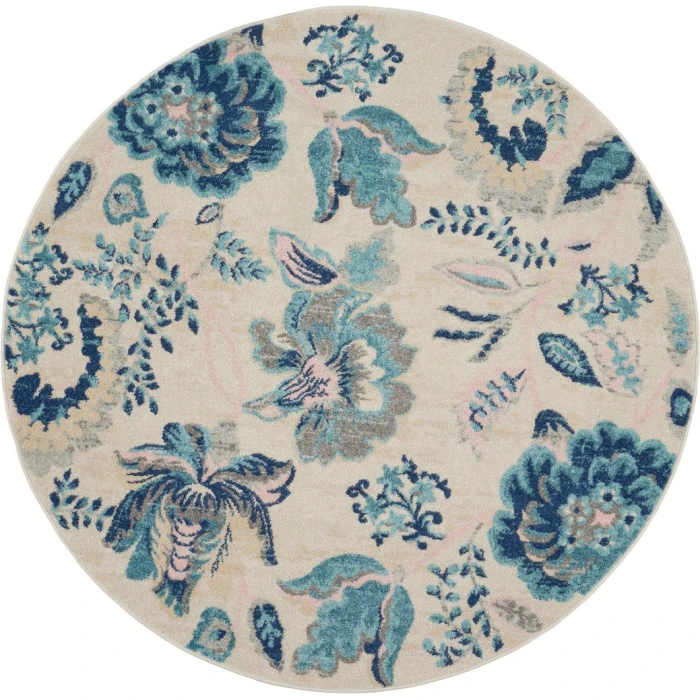 Nourison Tranquil Round Area Rug TRA02-Ivory/Light Blue