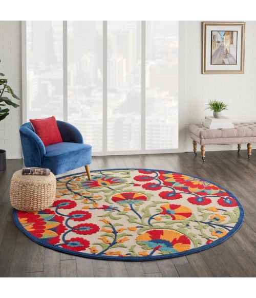 Nourison Aloha Round Area Rug ALH20-Red/Multicolor