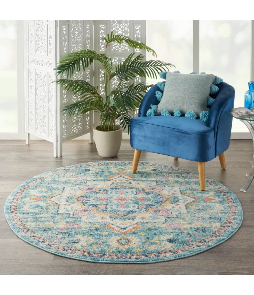 Nourison Passion Round Area Rug PSN25-Ivory/Light Blue