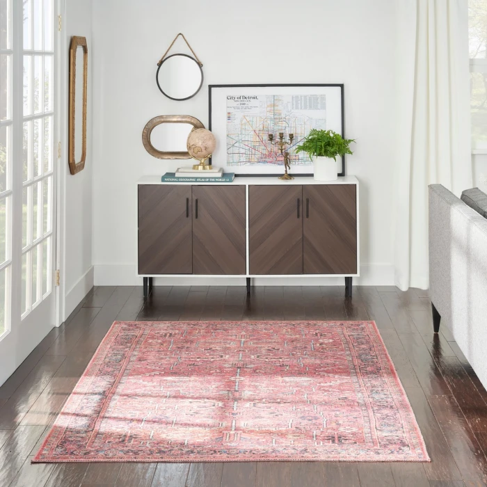 Nicole Curtis Machine Washable Series 1 Area Rug SR102 Red 5' x 7'