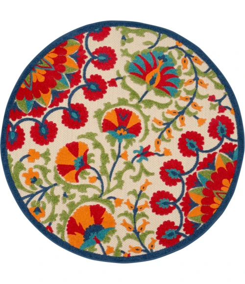 Nourison Aloha Round Area Rug ALH20-Red/Multicolor