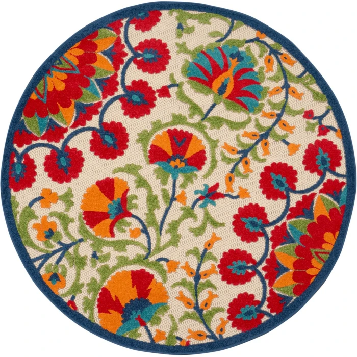 Nourison Aloha Round Area Rug ALH20-Red/Multicolor