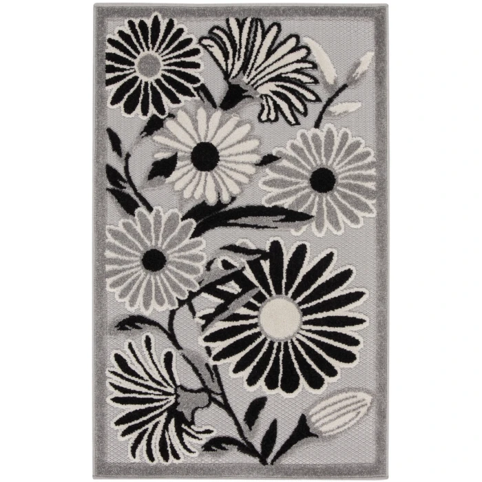 Nourison Aloha Black White ALH33 2 ft. 8 in. X 4 ft. Rectangle Rug