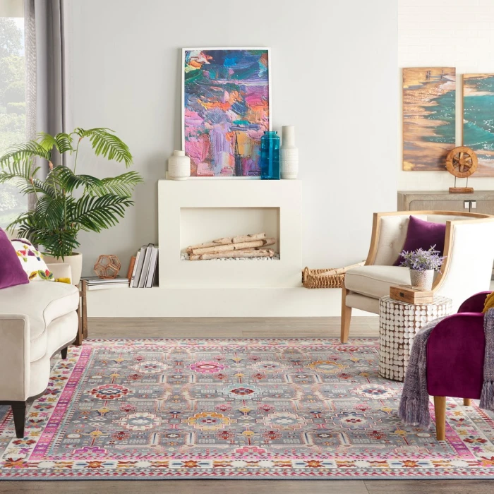 Nourison Vintage Kashan Area Rug VKA05-Grey/Multi