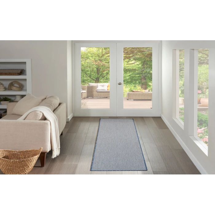 Nourison Courtyard Ivory Blue COU01 2 ft. X 6 ft. Rectangle Rug