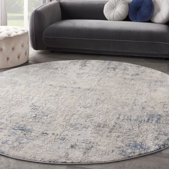 Nourison Rustic Textures Area Rug RUS07 Ivory Grey Blue 7'10" Round