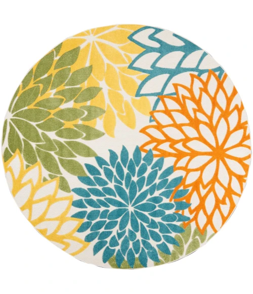 Nourison Aloha Area Rug ALH05 Turquoise Multicolor 7'10" x round