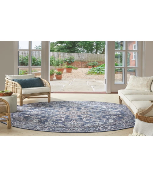 Nicole Curtis Machine Washable Series 1 Navy Ivory SR104 7 ft. 10 in. Round Rug