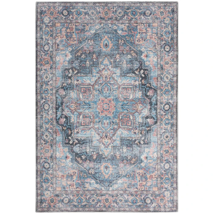 Nicole Curtis Machine Washable Series 1 Area Rug SR101 Blue 5' x 7'