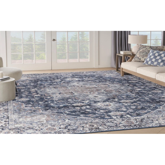 Nicole Curtis Machine Washable Series 1 Ivory Navy SR101 10 ft. X 14 ft. Rectangle Rug