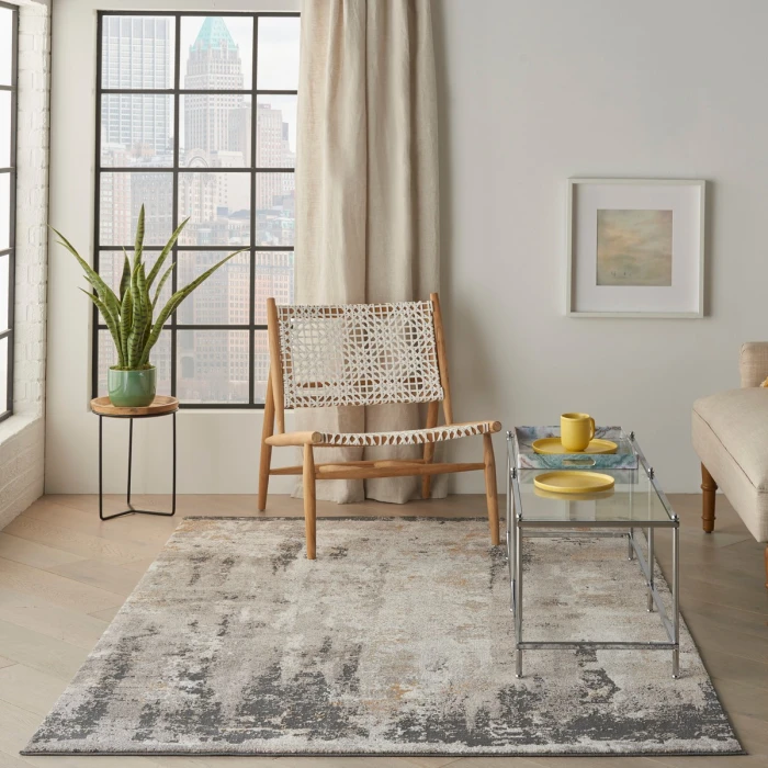 Nourison Tangra Cream Grey TNR05 4 ft. X 6 ft. Rect. Rug