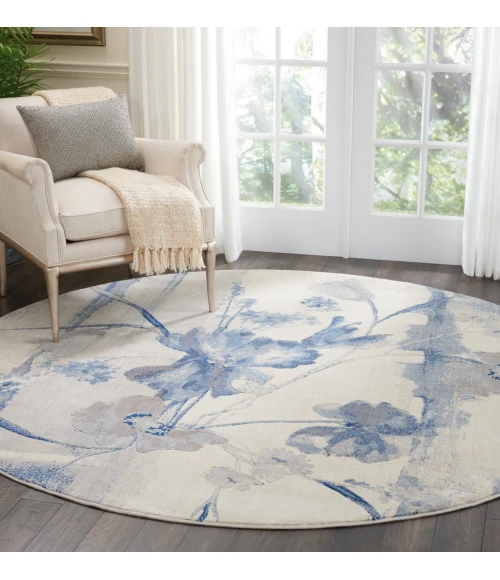 Nourison Somerset Round Area Rug ST18-Ivory/Blue