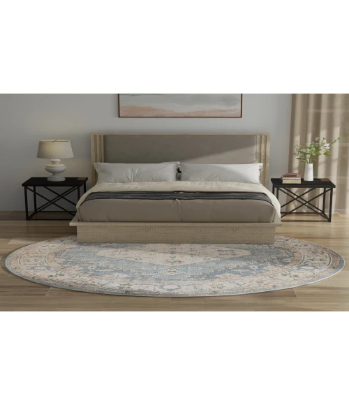 Nourison Astra Machine Washable Silver Blue ASW11 7 ft. 10 in. Round Rug