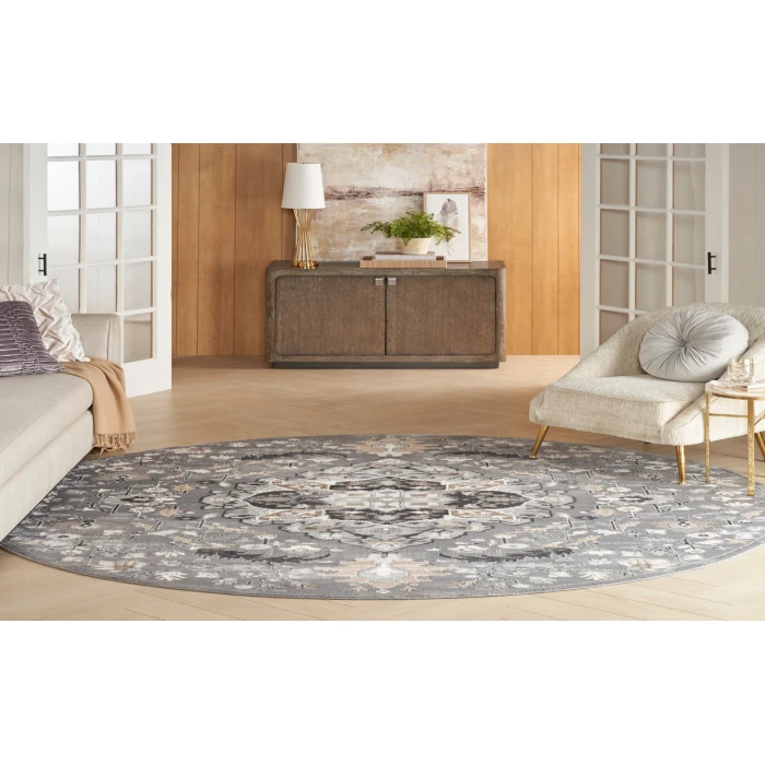 Nourison Elation Grey ETN09 5 ft. 3 in. Round Rug
