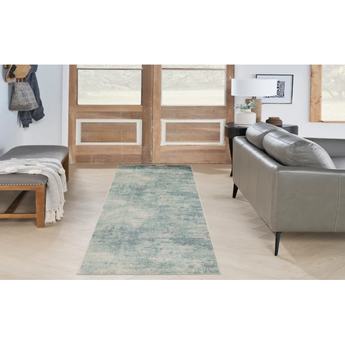 Nourison Astra Machine Washable Blue Ivory ASW07 2 ft. 2 in. X 10 ft. Rectangle Rug