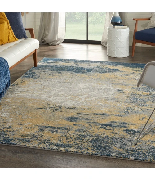 Nourison Twilight Area Rug TWI22 Navy Gold 5'6" x 8'
