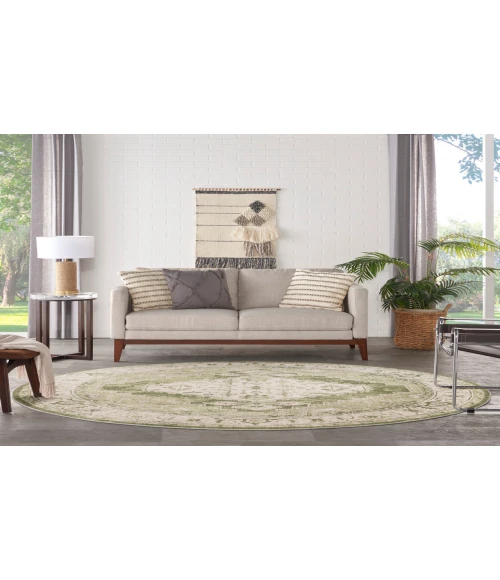 Nourison Astra Machine Washable Ivory Green ASW11 7 ft. 10 in. Round Rug