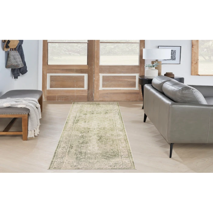 Nourison Astra Machine Washable Ivory Green ASW12 2 ft. 2 in. X 8 ft. Rectangle Rug