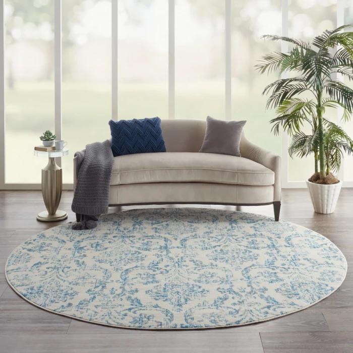Nourison Jubilant Round Area Rug JUB09-Ivory Blue