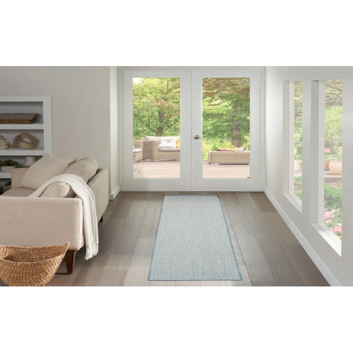 Nourison Courtyard Ivory Aqua COU01 2 ft. 2 in. X 8 ft. Rectangle Rug